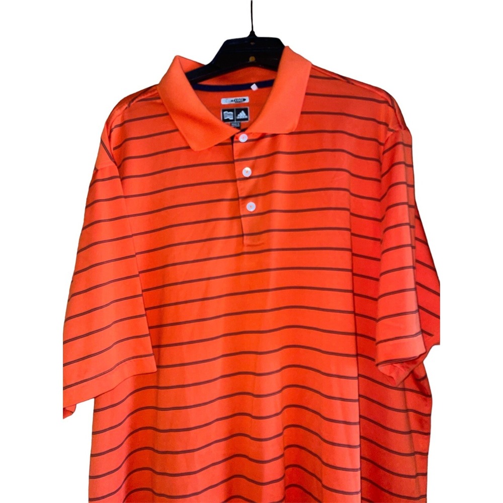 Adidas Climacool Mens Striped Polo Shirt XL‎ Orange Black Golf Casual Active
